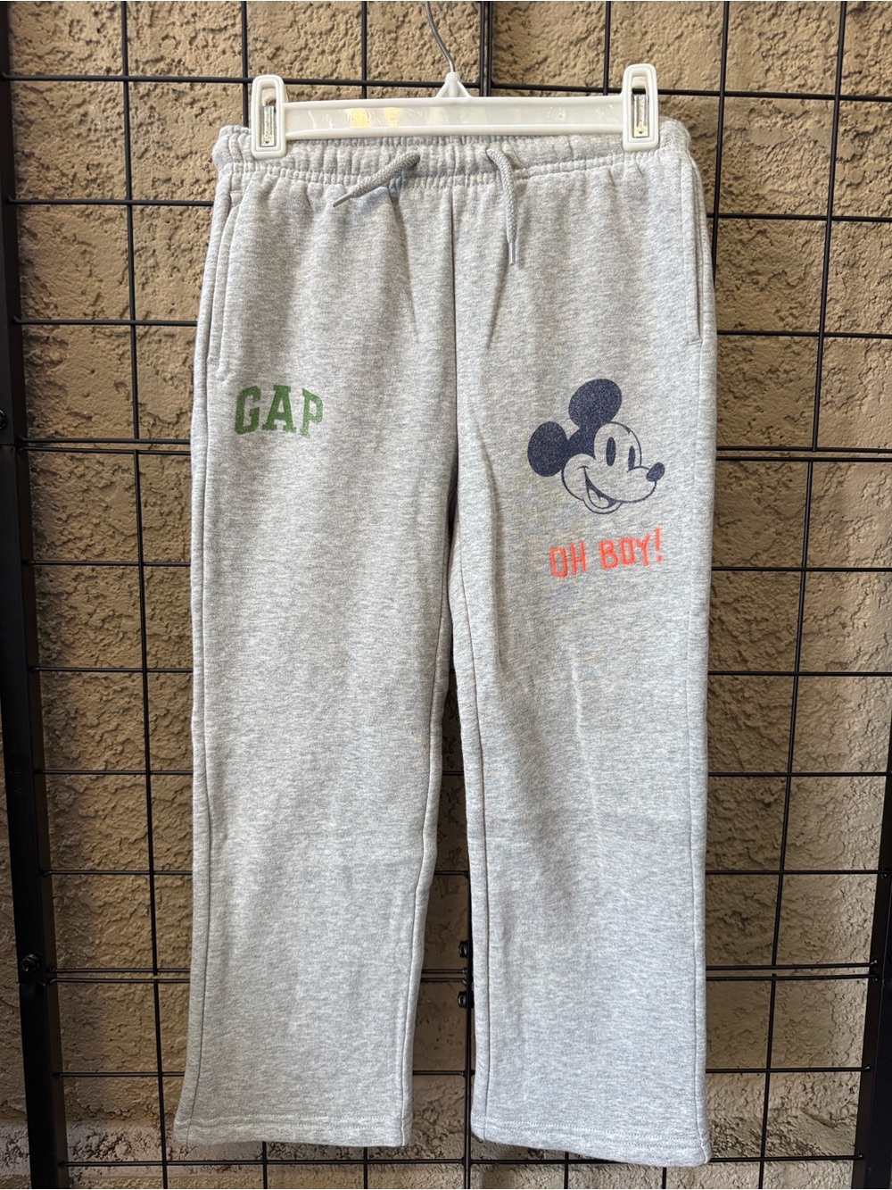 New GAP Kids Light Gray Mickey Mouse pants with Green & Coral Accents